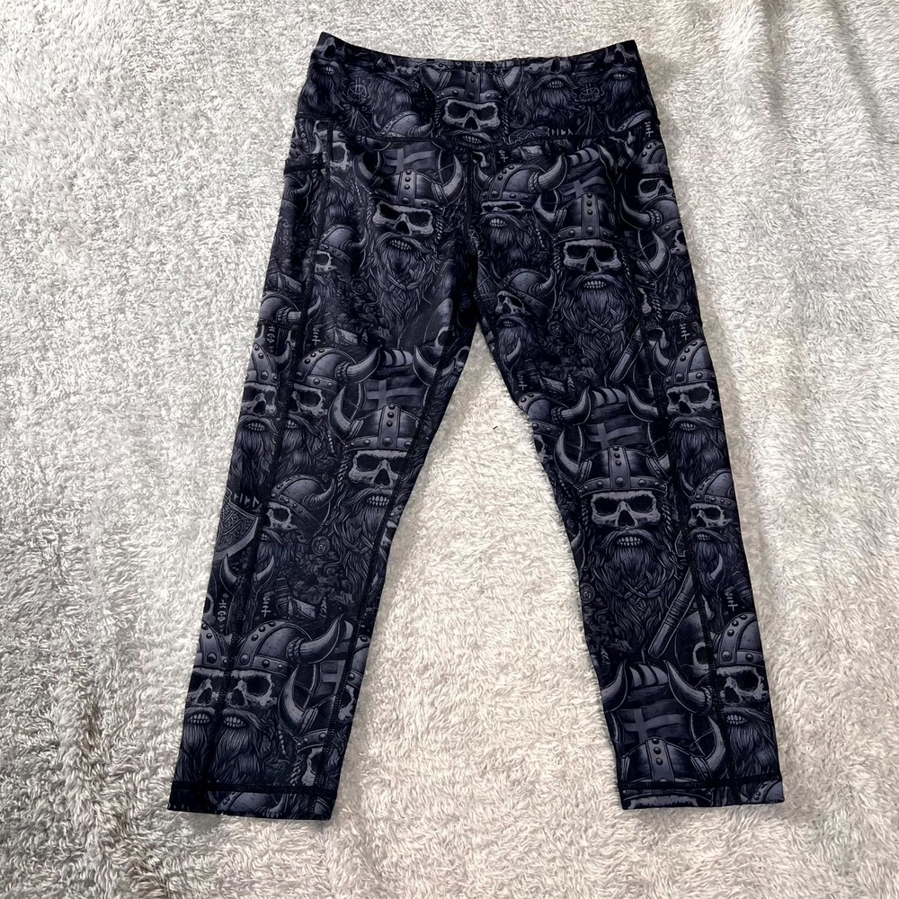 Constantly Varied Gear Viking Inspired Leggings Women Medium Multi Allover Skull